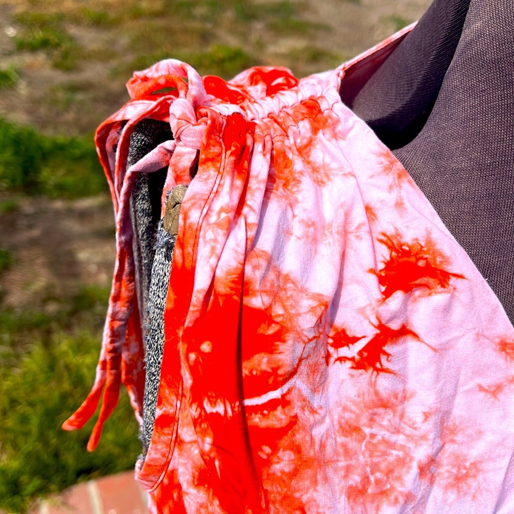 🚫Gifted Friends Hilda top peach & orange tie dye 100% cotton slim seer sucker - Picture 4 of 10